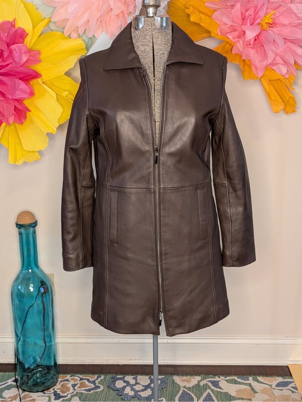 2241 - Jaclyn Smith Women's Brown Genuine Leather Coat - Small